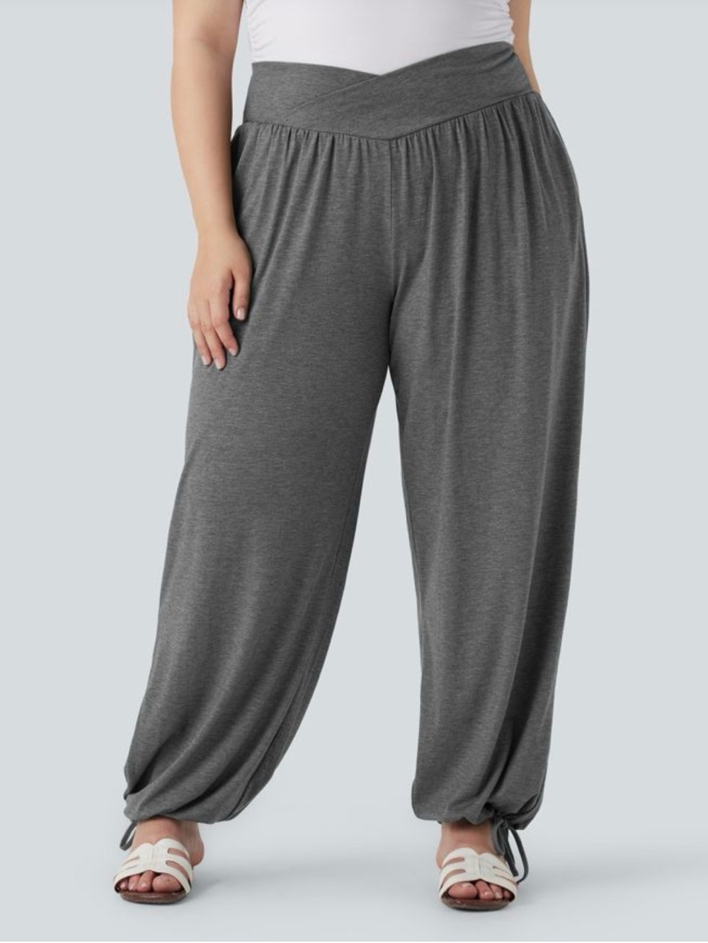 Halara Gray Crossover High Waisted Joggers Women Size L Tie Ankle Harem Pants